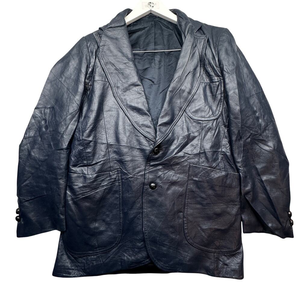 Vintage 70s 80s Peters Sportsman Sport Leather Blazer Coat Mens 40 Medium Blue